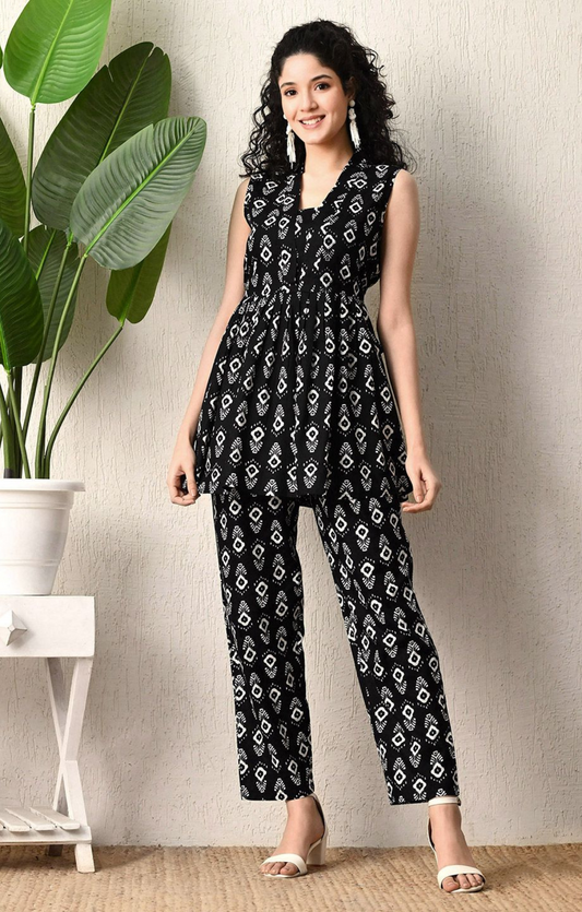 Vaimiya 
Printed Sleeveless Pure Cotton Tunic & Trouser
