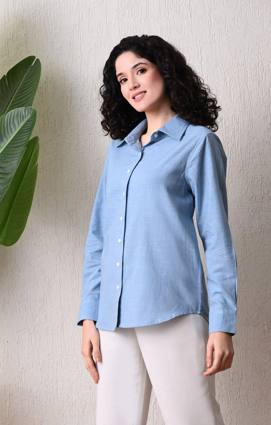 VAIMIYA Women's Grey Textured Cotton Shirt