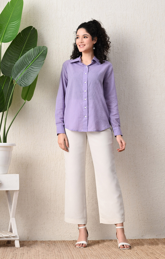 VAIMIYA Women's Lavender Textured Cotton Shirt