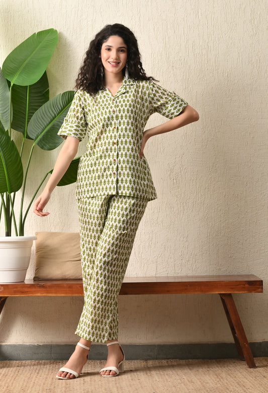 Vaimiya Printed Pure Cotton Shirt With Trouser Co-Ords