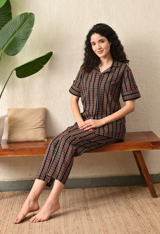 Vaimiya Printed Pure Cotton Shirt with Trouser Co-Ords